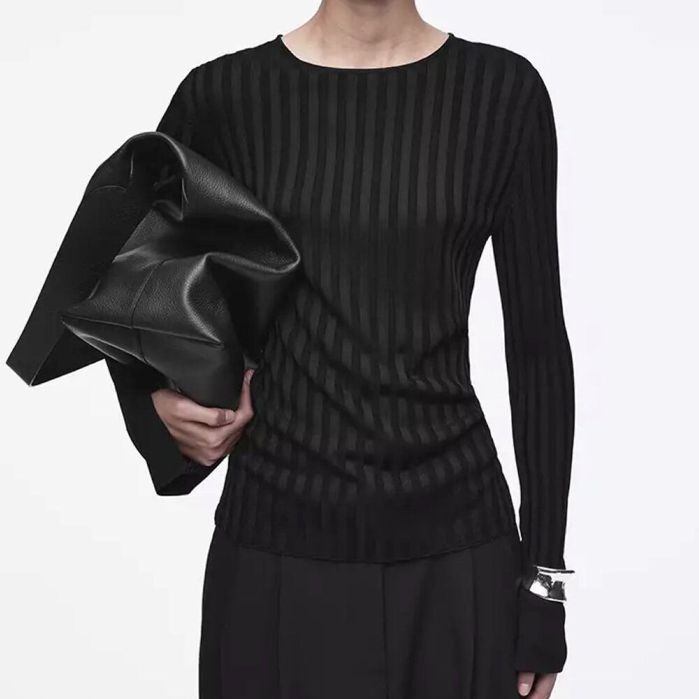 COS Rib-Knit Long-Sleeved Top Black XS